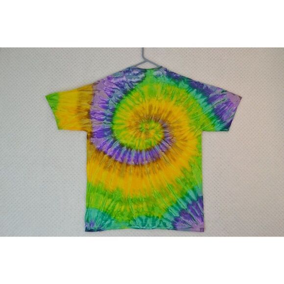 Tie Dye Unisex Large Purple Yellow Ice Dyed Spiral Short Sleeve T-Shirt - Picture 6 of 10